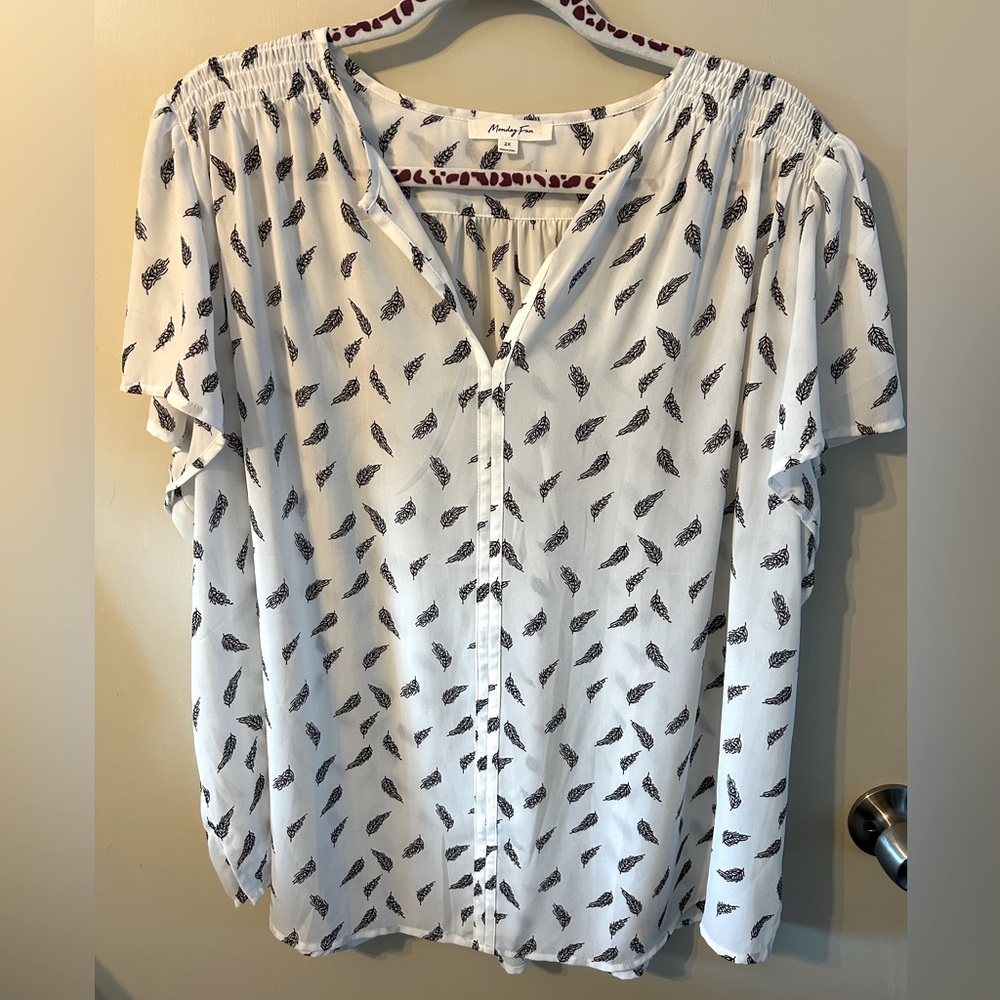 Monday Fun Linnette split-neck, smocked blouse